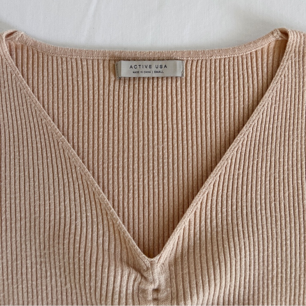 Active USA Ruched Long Sleeve Ribbed Top | Tan | Size S | NWOT - Picture 7 of 11